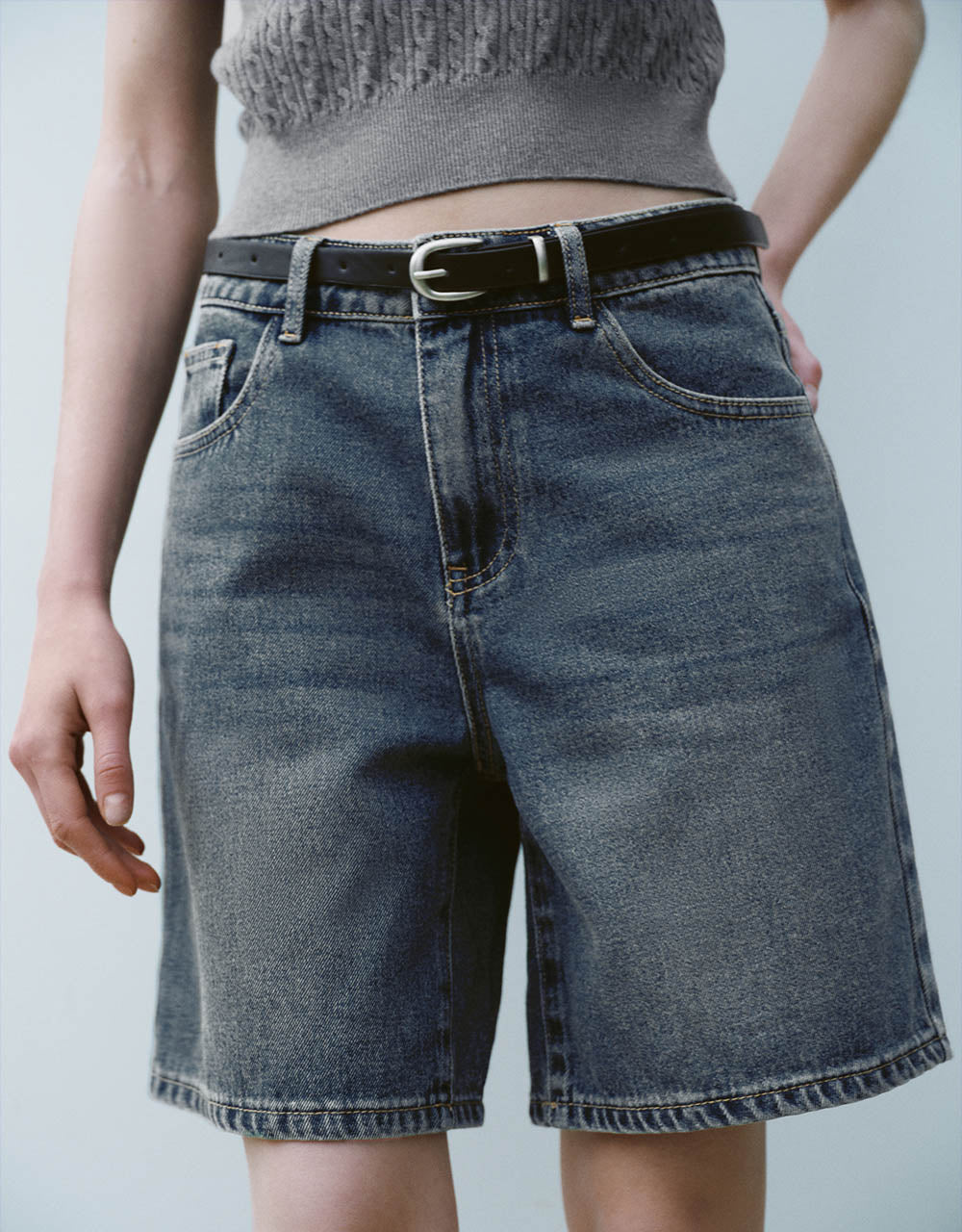 Denim Shorts With Belt