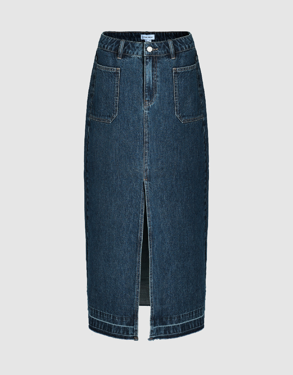 Front Pocket Midi Straight Denim Skirt