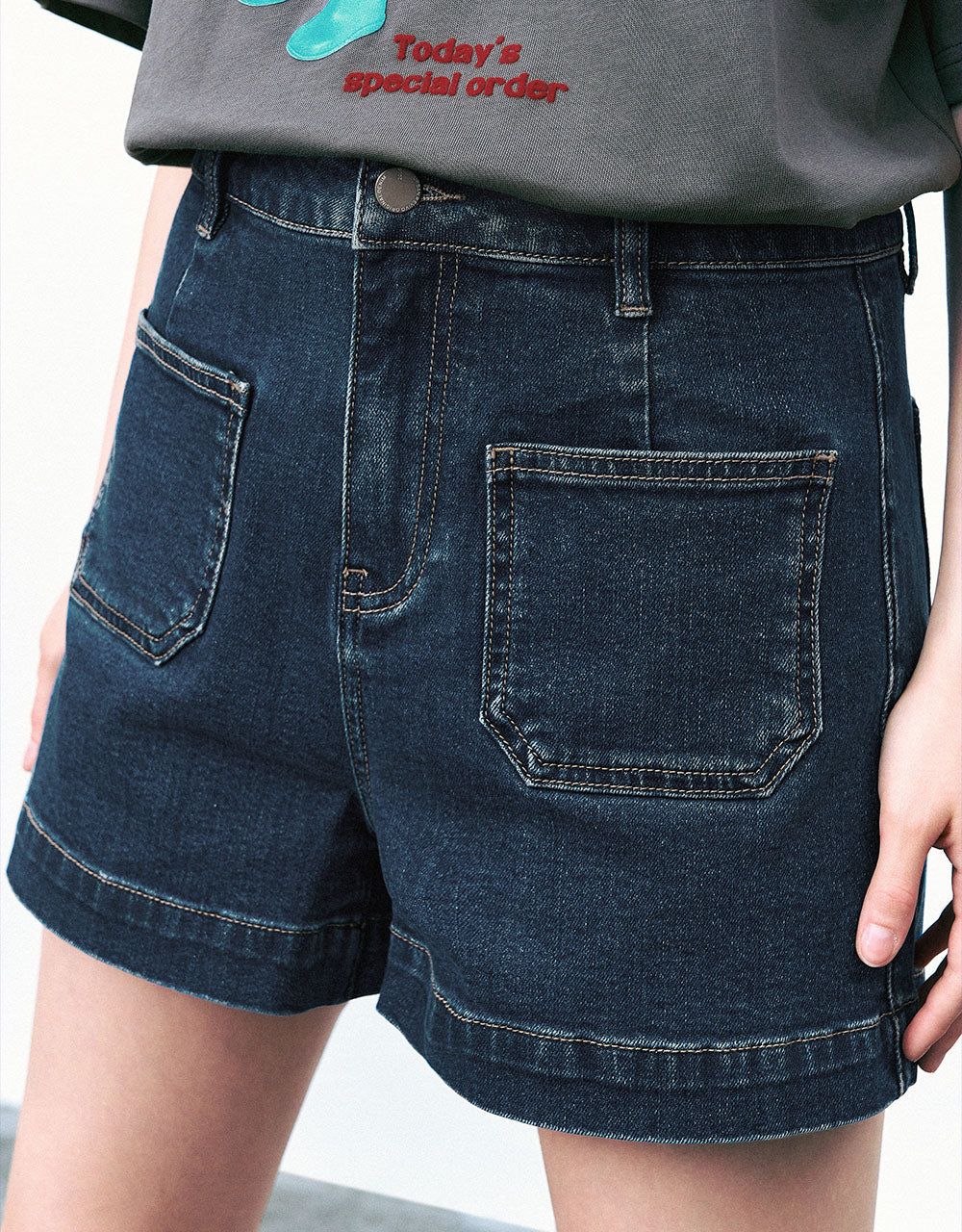 Front Pocket Denim Shorts