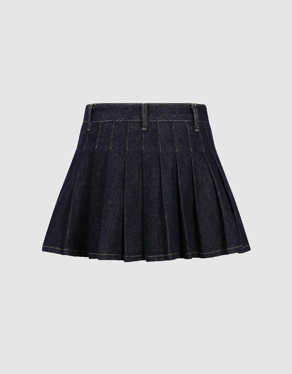 Pleated Mini Denim Skirt