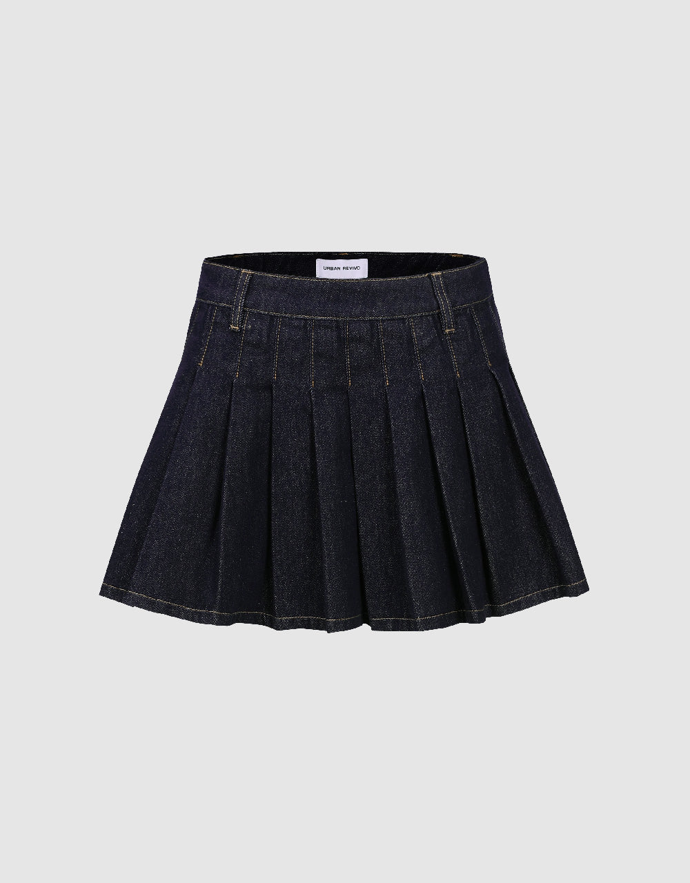 Pleated Mini Denim Skirt