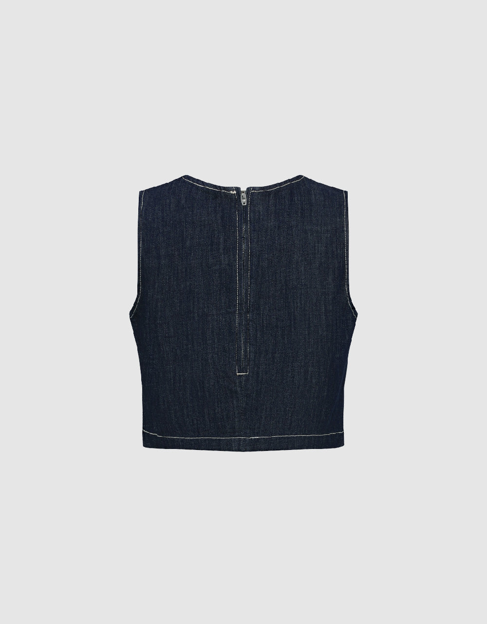 Sleeveless Crew Neck Denim Shirt