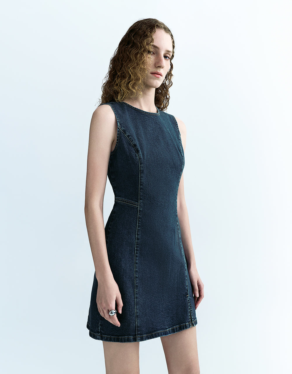 Sleeveless Crew Neck Denim Dress