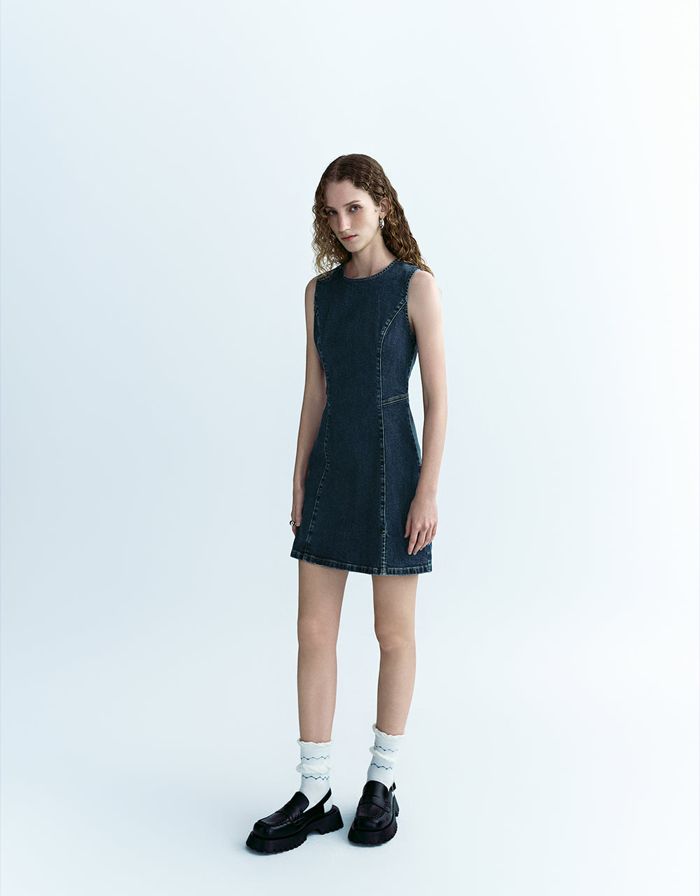 Sleeveless Crew Neck Denim Dress