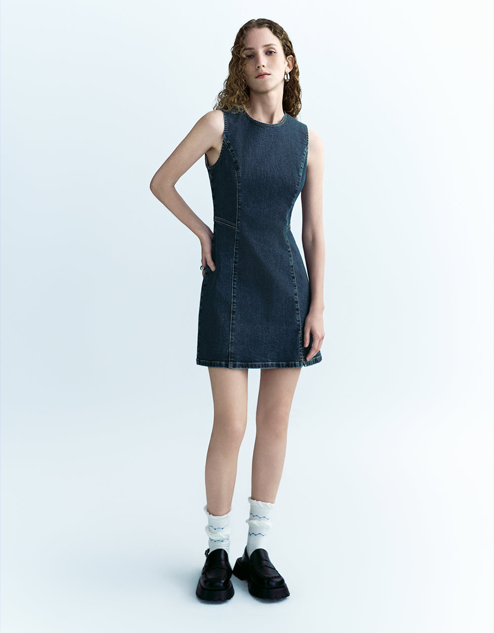 Sleeveless Crew Neck Denim Dress