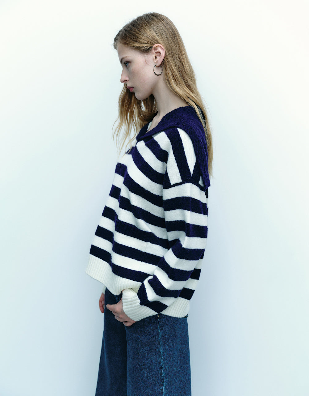 Striped Lapel Knitted T-Shirt