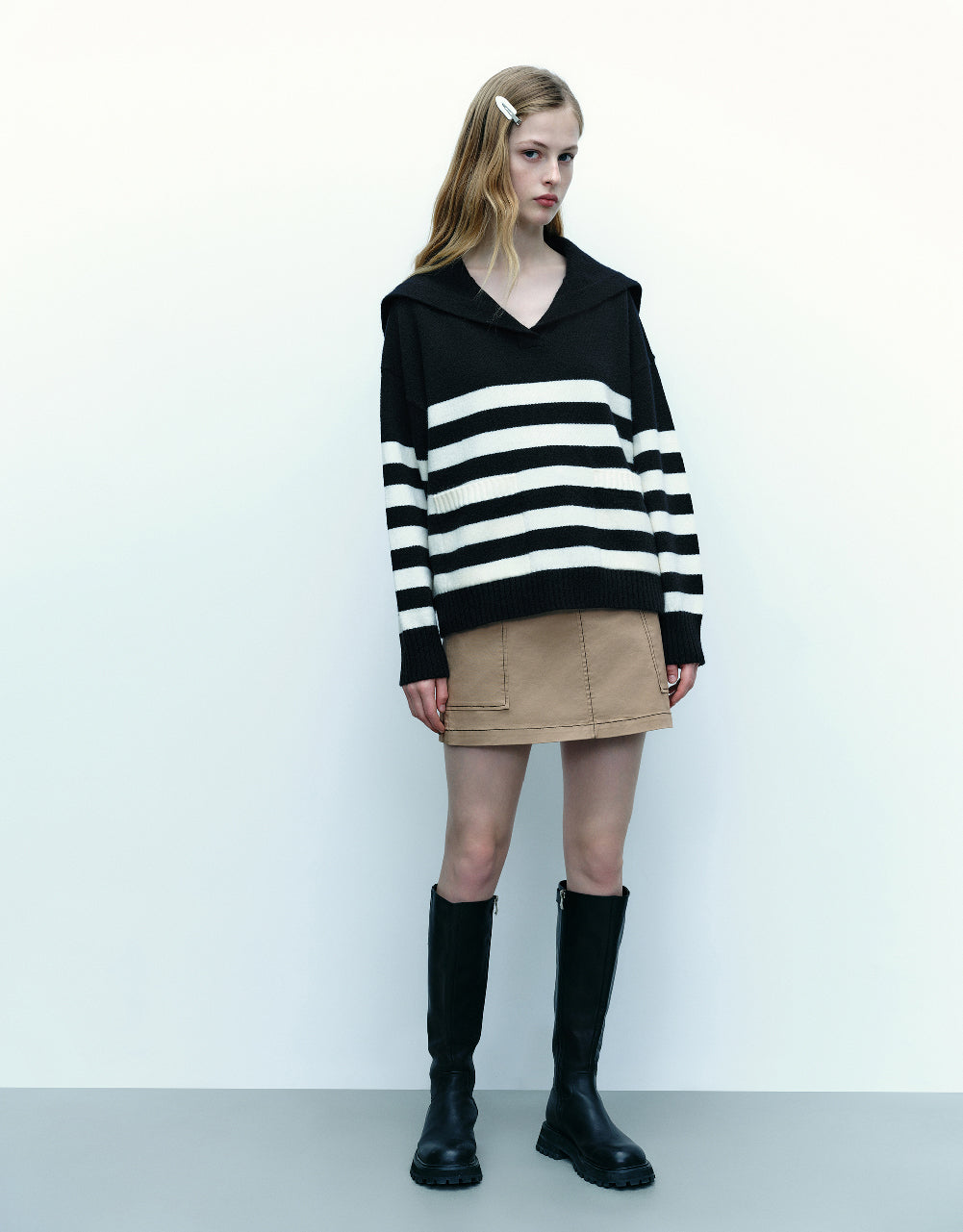 Drop Shoulder Sleeve Striped Knitted T-Shirt