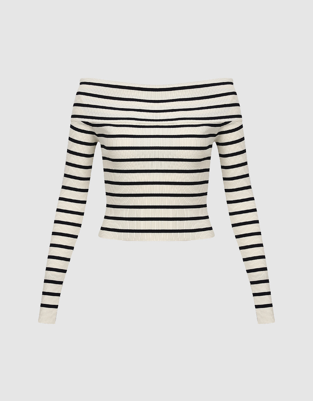 Striped Off-Shoulder Knitted T-Shirt