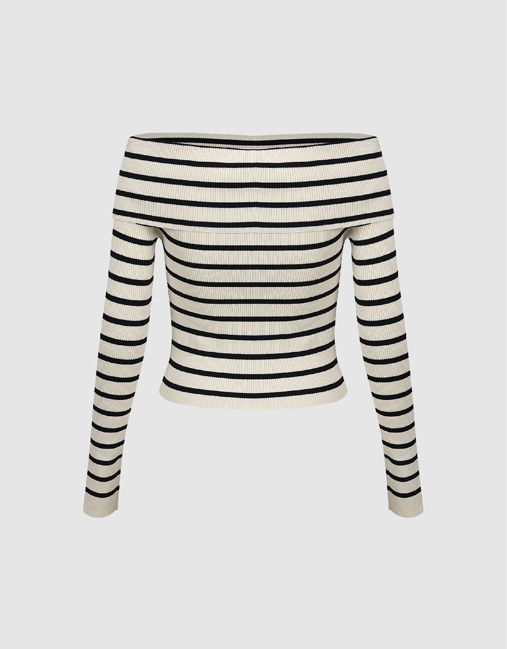 Striped Off-Shoulder Knitted T-Shirt