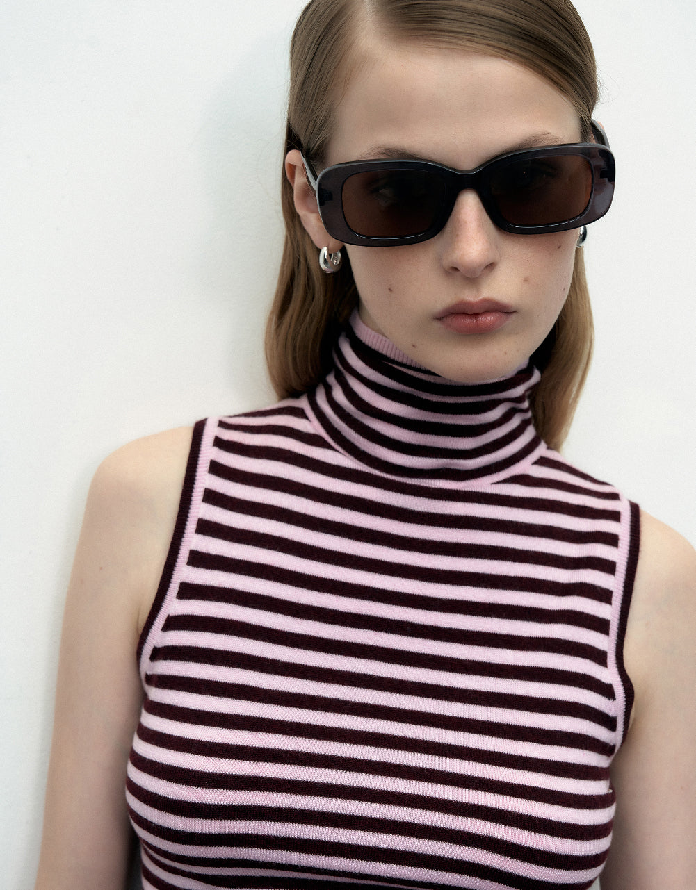 Striped Turtle Neck Knitted Tank Top