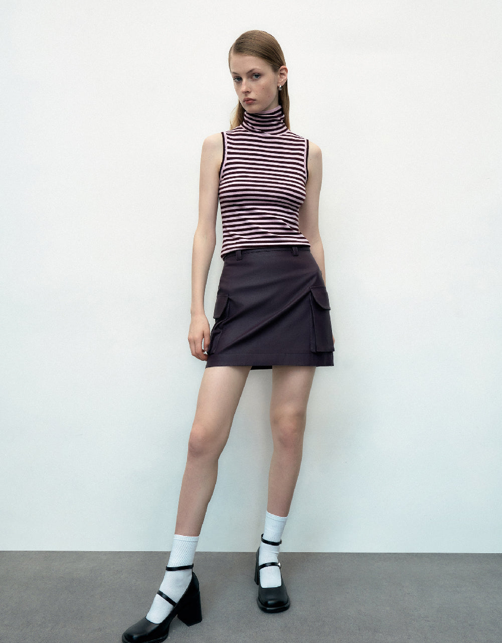 Striped Turtle Neck Knitted Tank Top