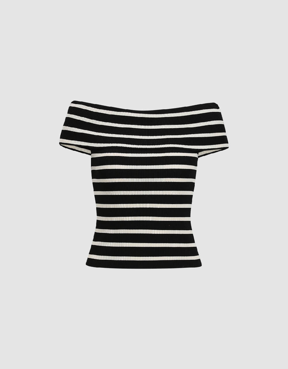 Striped Sleeveless Off-Shoulder Knitted T-Shirt