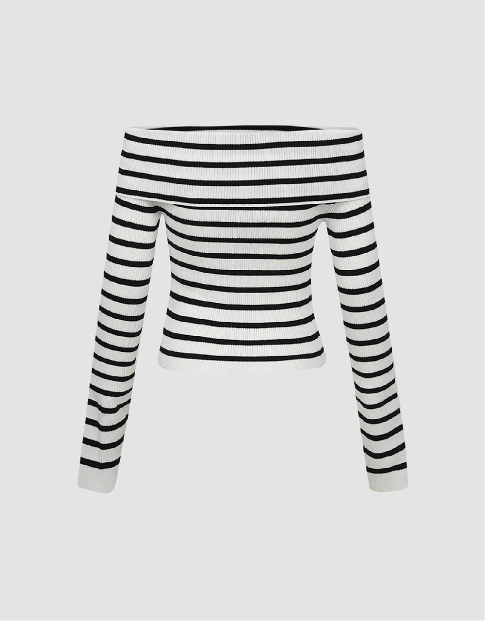 Striped Off-Shoulder Knitted T-Shirt