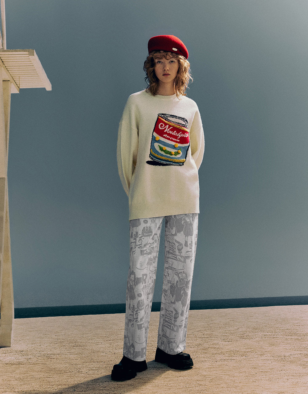 Can Embroidered Crew Neck Knitted T-Shirt