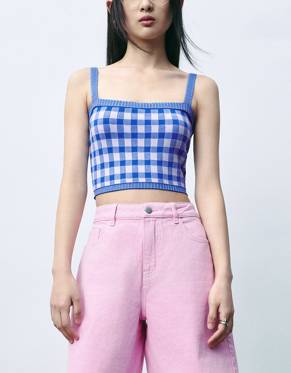 Plaid Knitted Cami Top