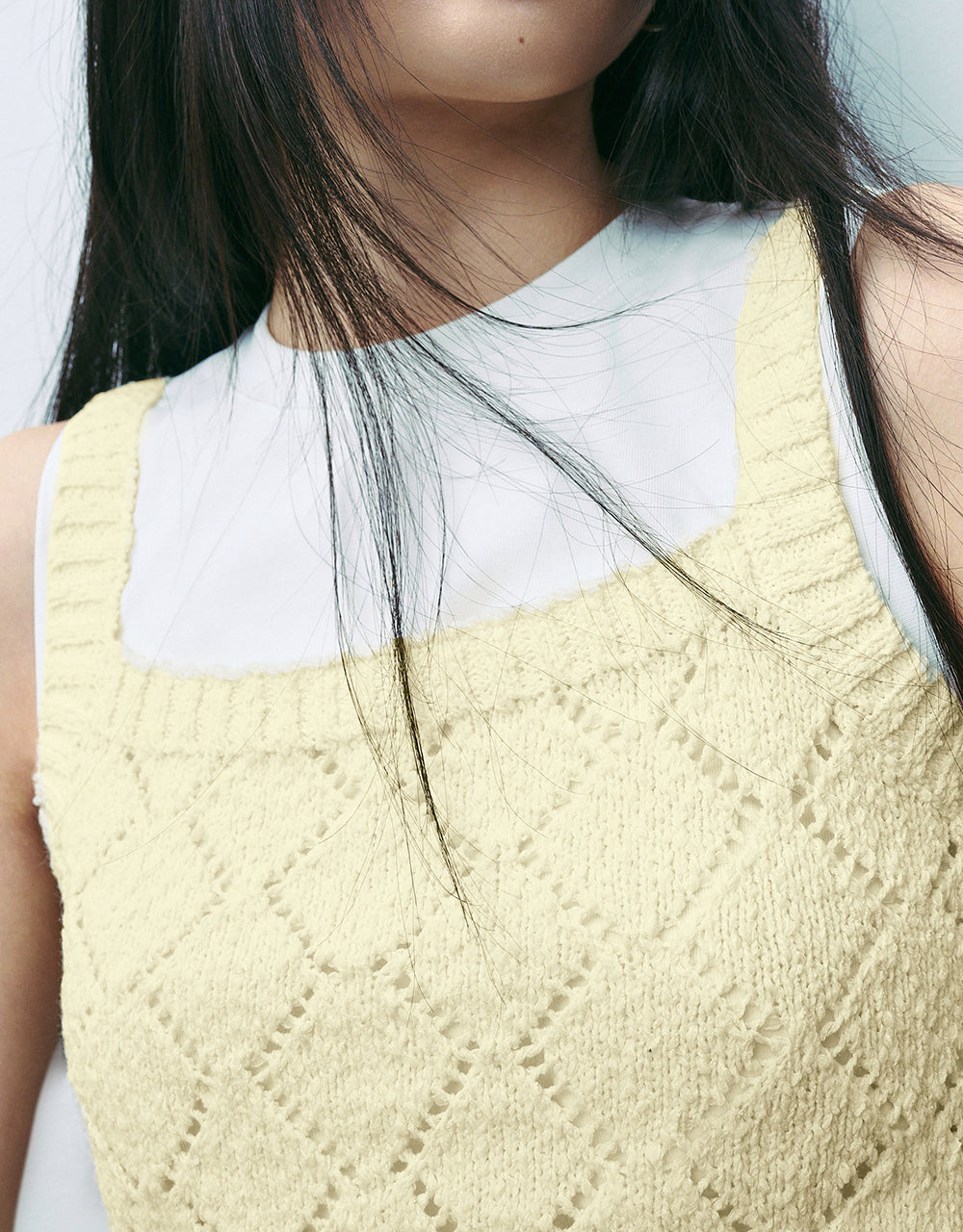 Sleeveless Square-Cut Collar Knitted T-Shirt