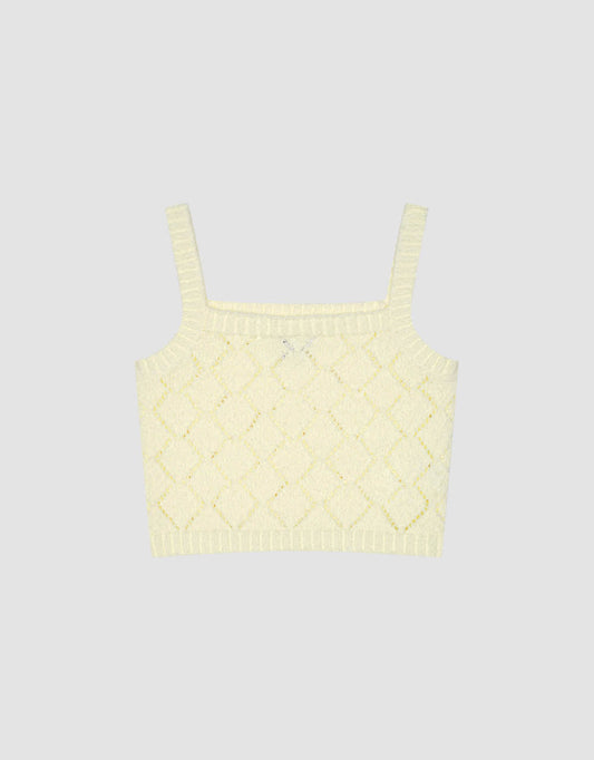 Sleeveless Square-Cut Collar Knitted T-Shirt