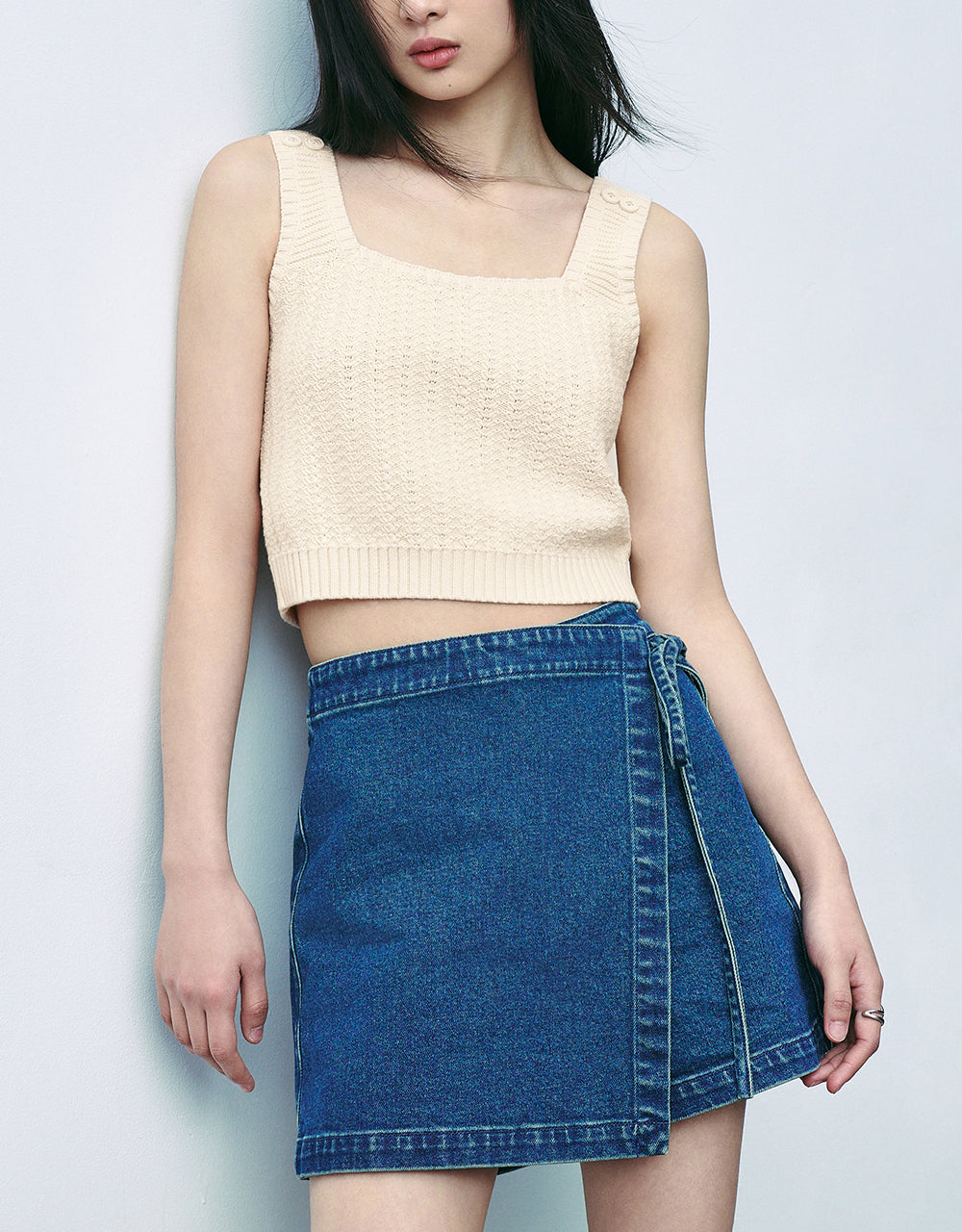 Square-cut Collar Knitted Tank Top