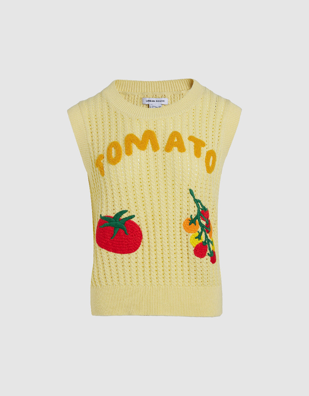 Tomato Embroidered Crew Neck Knitted Tank Top