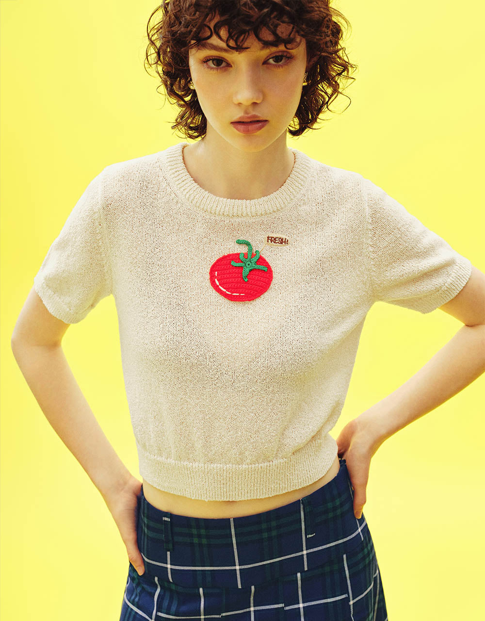 Tomato Embroidered Crew Neck Knitted T-Shirt