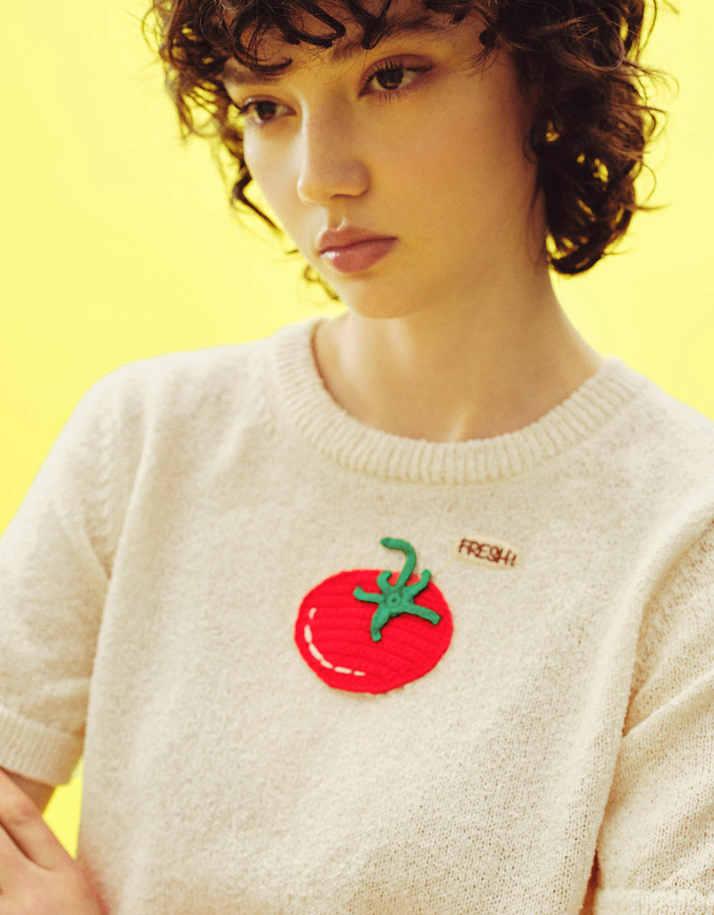 Tomato Embroidered Crew Neck Knitted T-Shirt