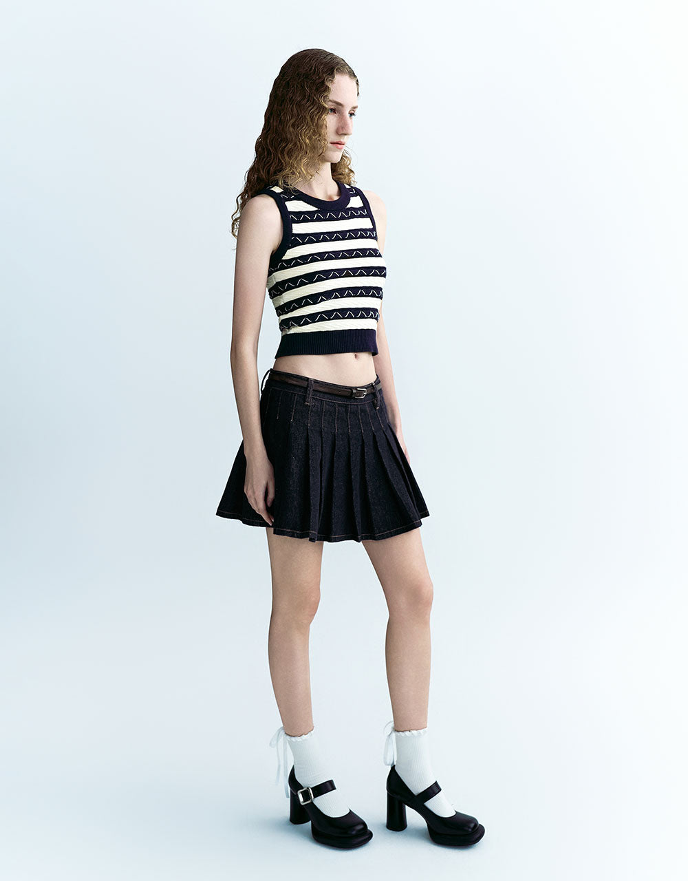 Striped Crew Neck Knitted Tank Top