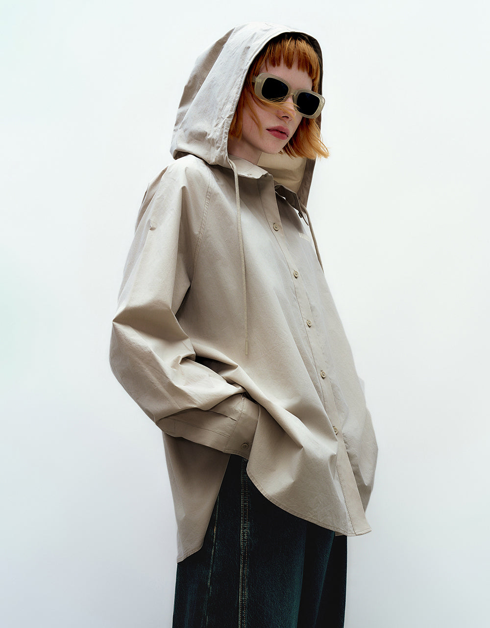 Press Button Hooded Oversized Shirt