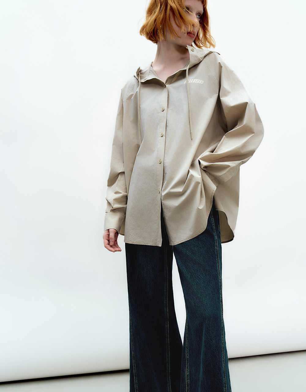 Press Button Hooded Oversized Shirt