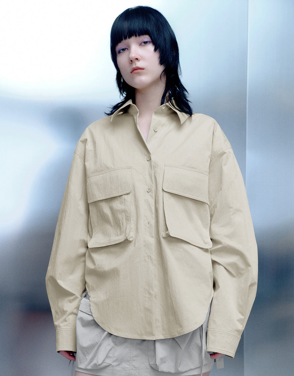 Button Up Loose Shirt With Flap Pockets