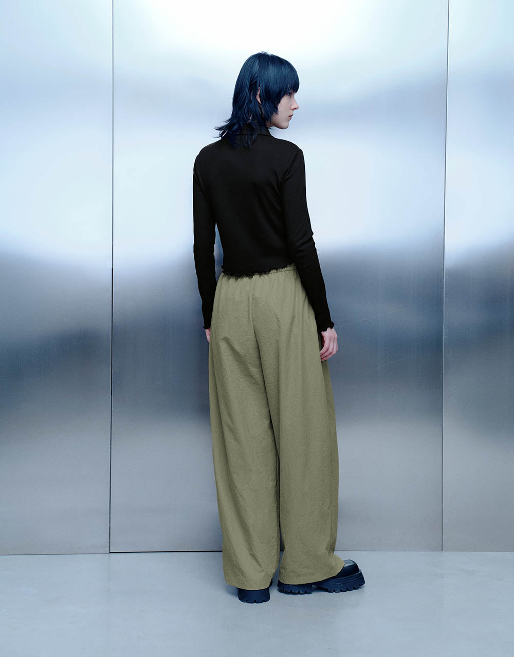 Lettuce Trim Zipper Front Skinny Shirt