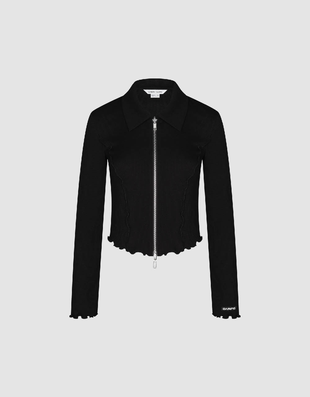 Lettuce Trim Zipper Front Skinny Shirt