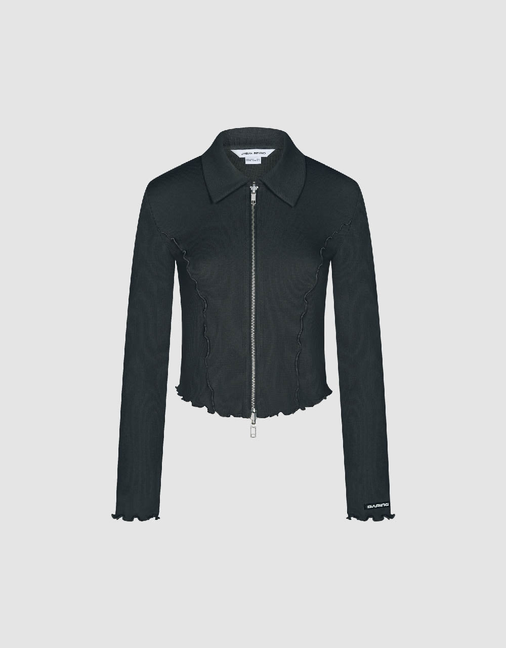 Lettuce Trim Zipper Front Skinny Shirt