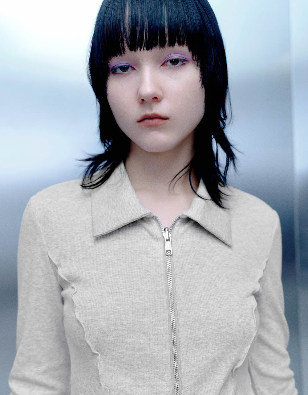 Lettuce Trim Zipper Front Skinny Shirt