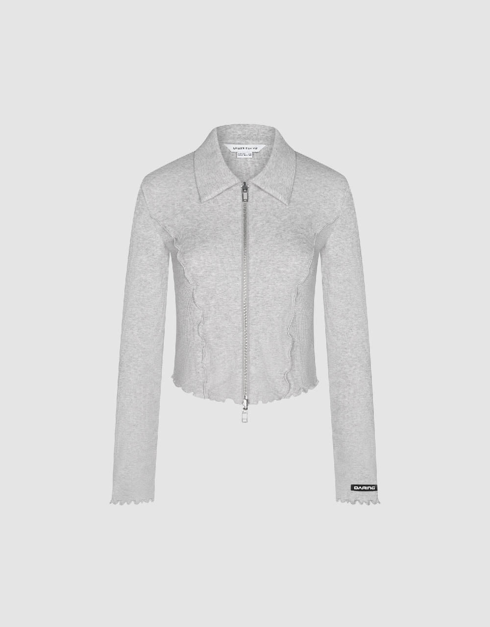 Lettuce Trim Zipper Front Skinny Shirt