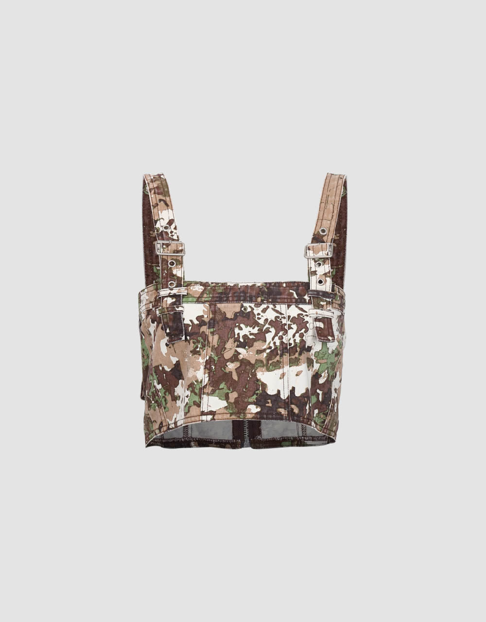 Zipper Front Sleeveless Camouflage Top