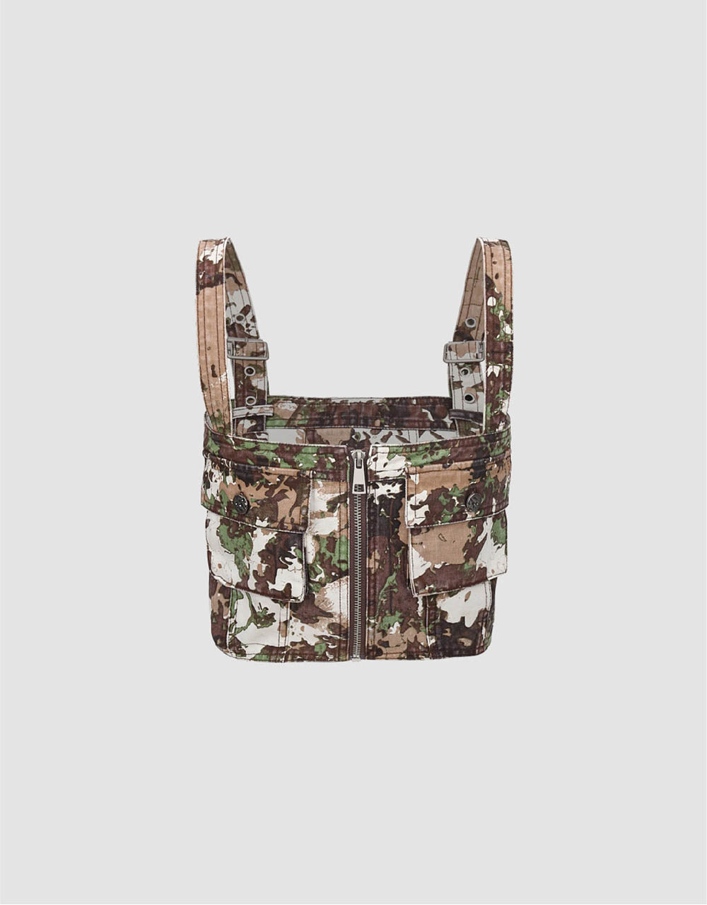 Zipper Front Sleeveless Camouflage Top