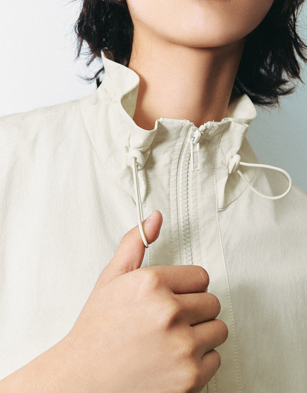 Zipper Front Stand Collar Balloon Shirt