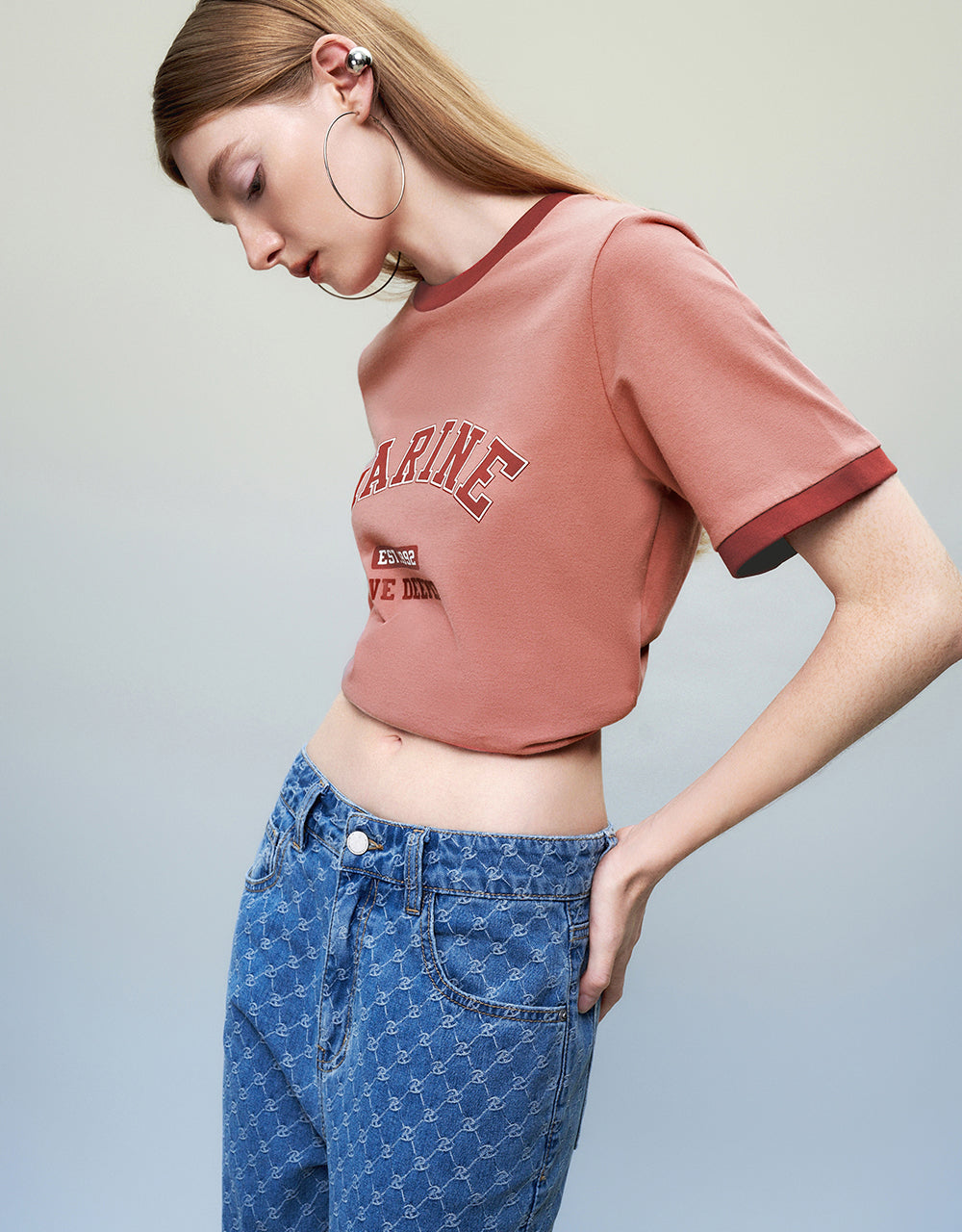 Letter Printed Crew Neck Loose T-Shirt