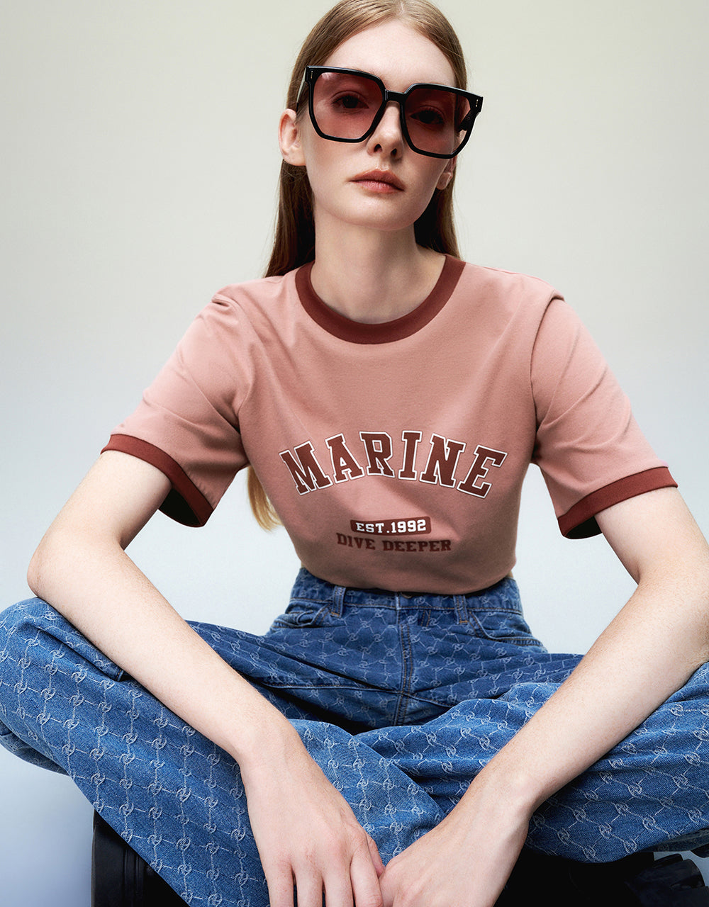 Letter Printed Crew Neck Loose T-Shirt
