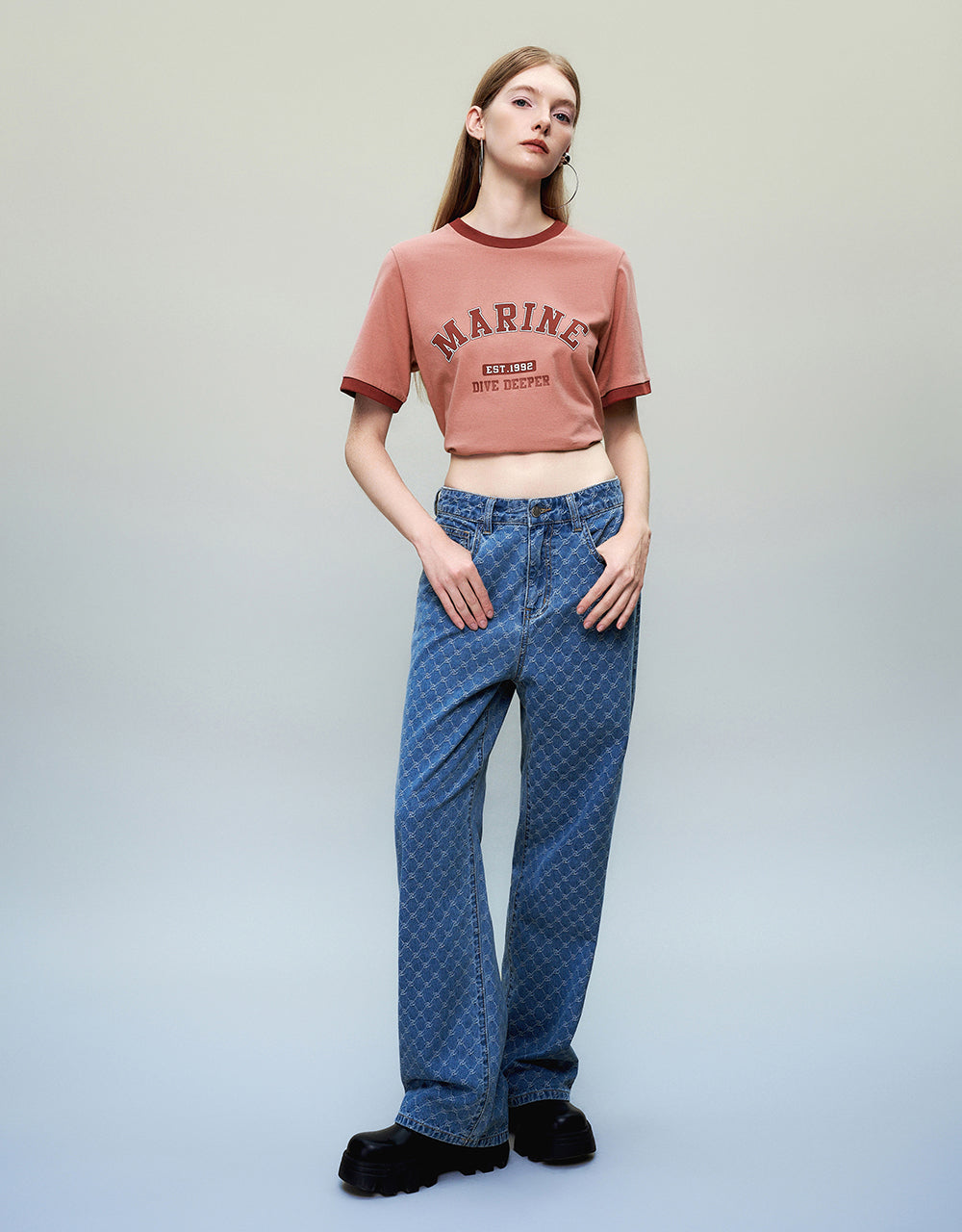 Letter Printed Crew Neck Loose T-Shirt