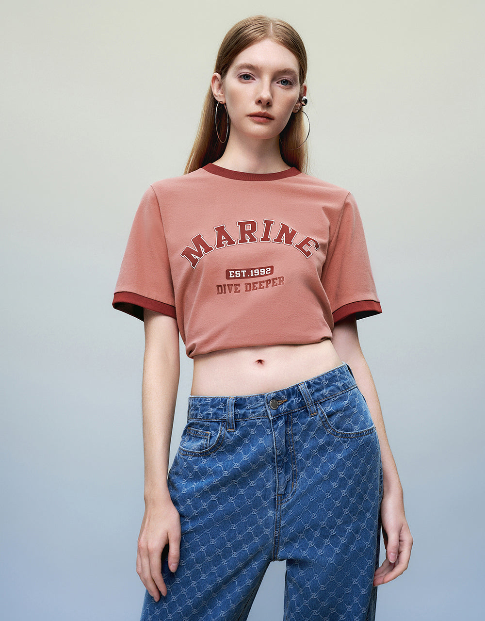 Letter Printed Crew Neck Loose T-Shirt