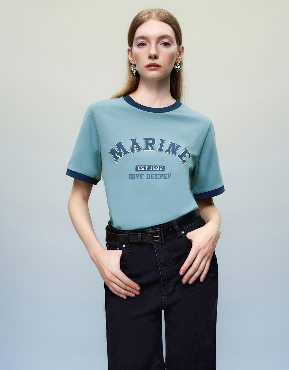 Letter Printed Crew Neck Loose T-Shirt