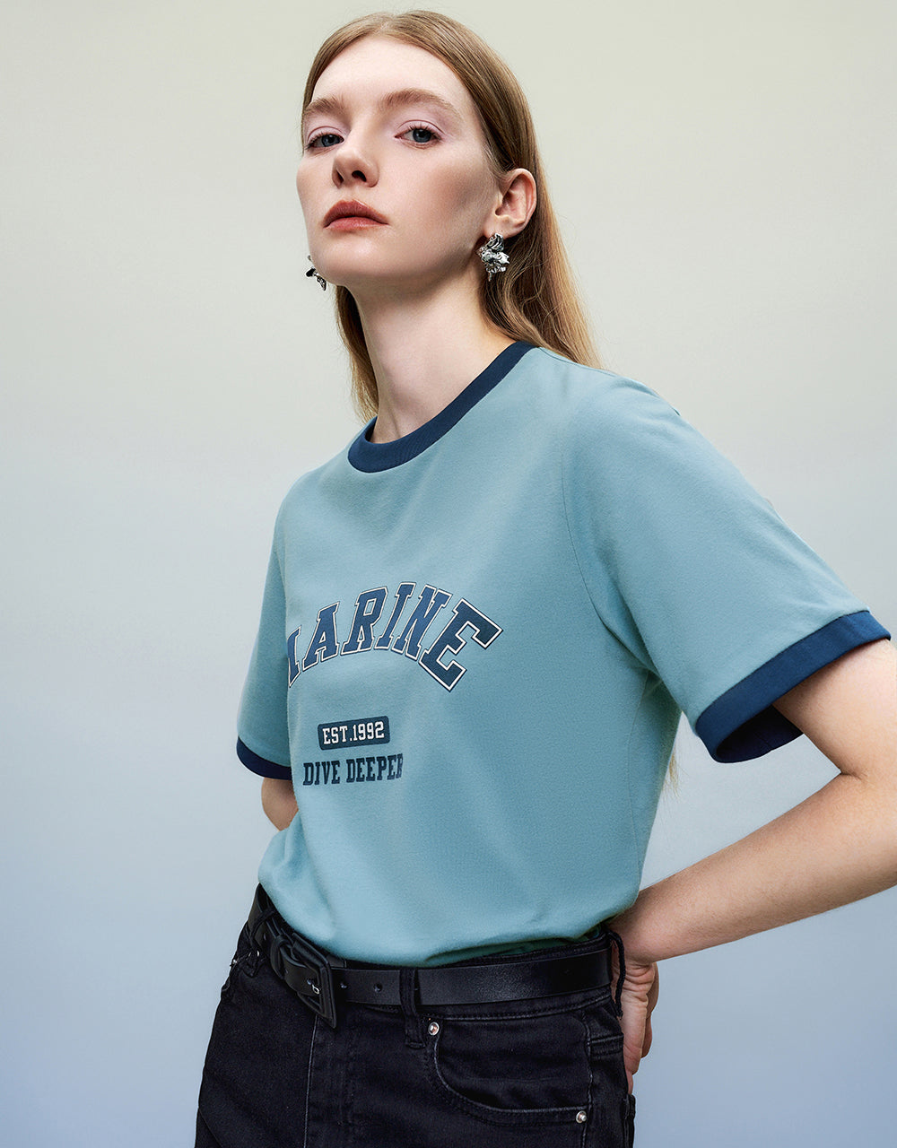 Letter Printed Crew Neck Loose T-Shirt