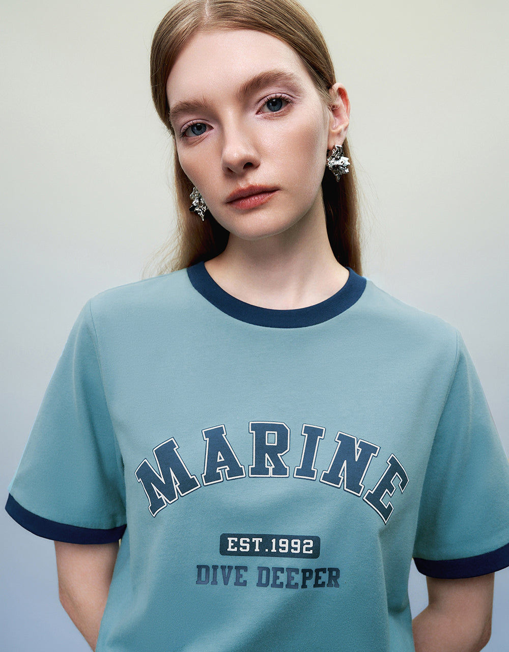 Letter Printed Crew Neck Loose T-Shirt