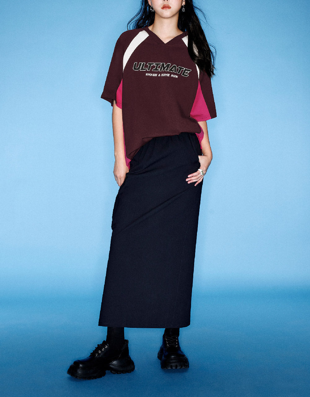 Letter Printed Raglan Sleeve Loose T-Shirt