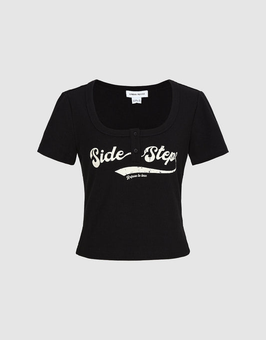 Letter Printed U Neck T-Shirt