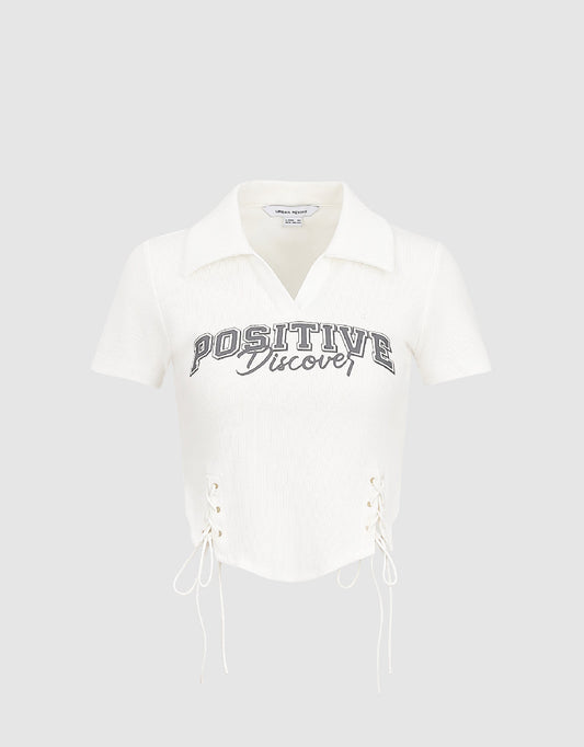 Letter Printed Polo  T-Shirt