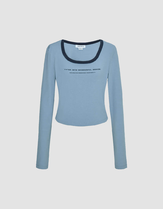 Letter Printed U Neck Knitted T-Shirt