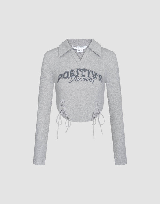 Letter Printed Lace Up Straight T-Shirt