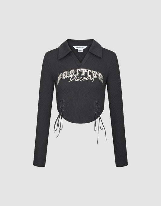 Letter Printed Lace Up Straight T-Shirt